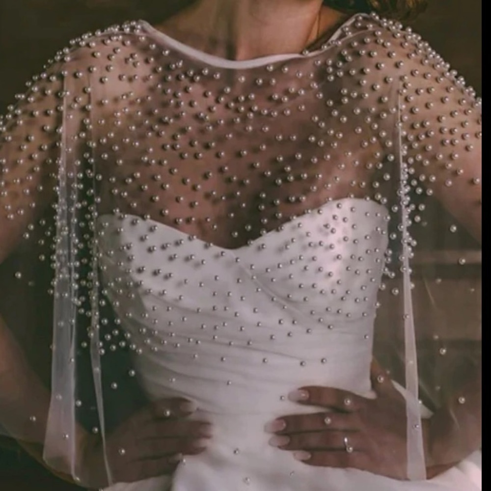Bridal pearl tulle dress topper cover up, one size